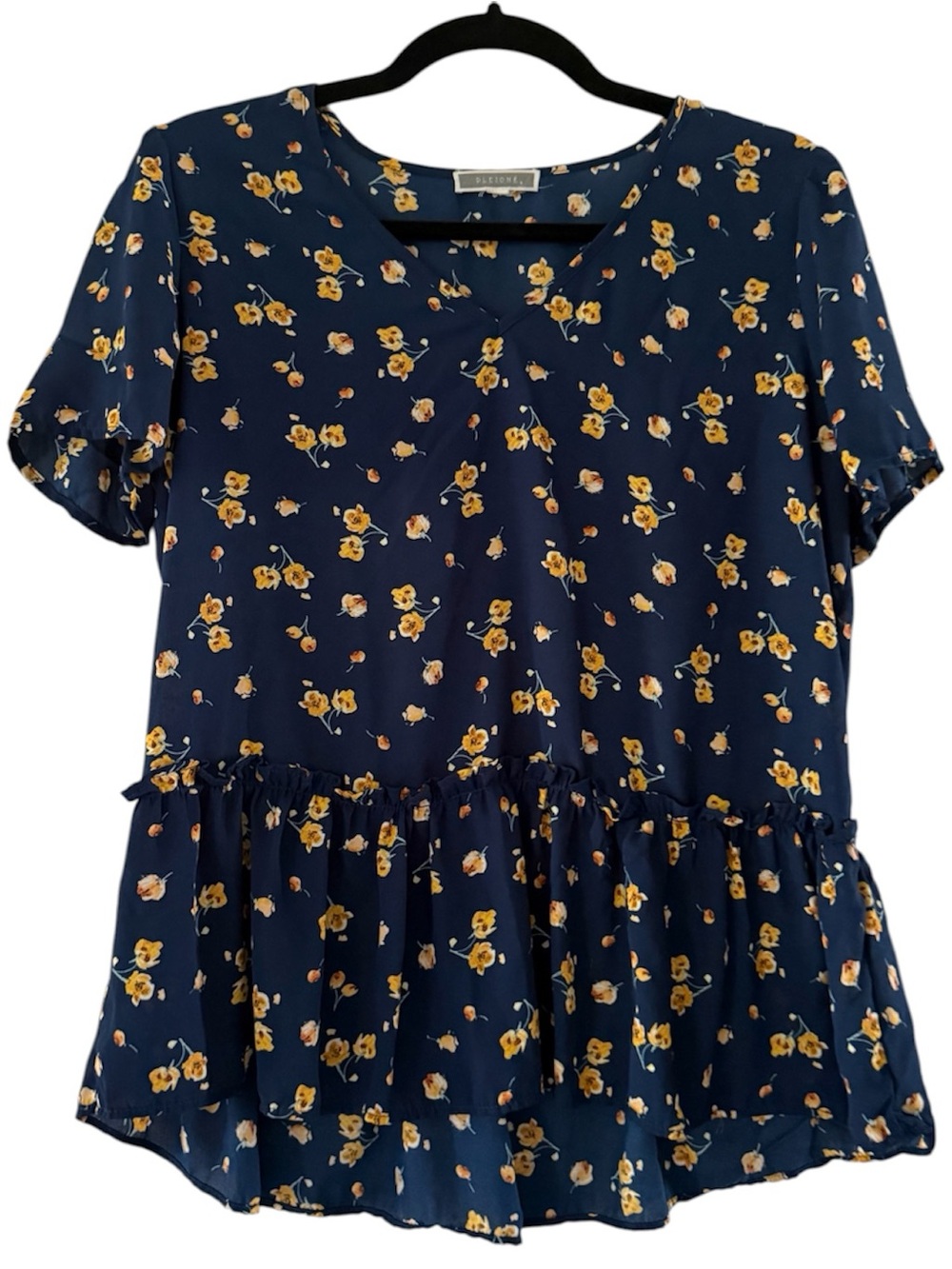 Pleione Navy Floral Peplum Blouse
